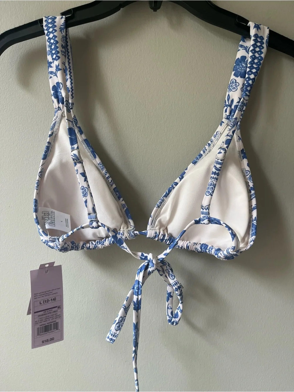 Wild Fable White and Blue Floral Triangle Bikini Top Large